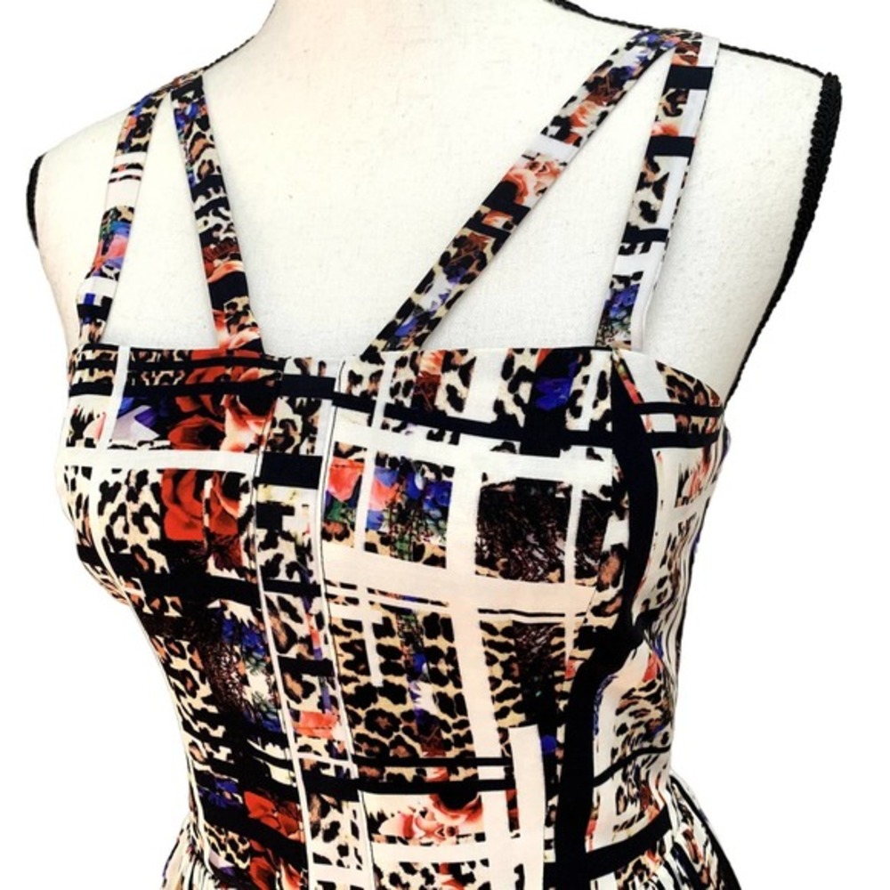 Amanda Uprichard 100% Silk Abstract Floral Leopard Mini Strappy Dress Medium - Picture 3 of 8